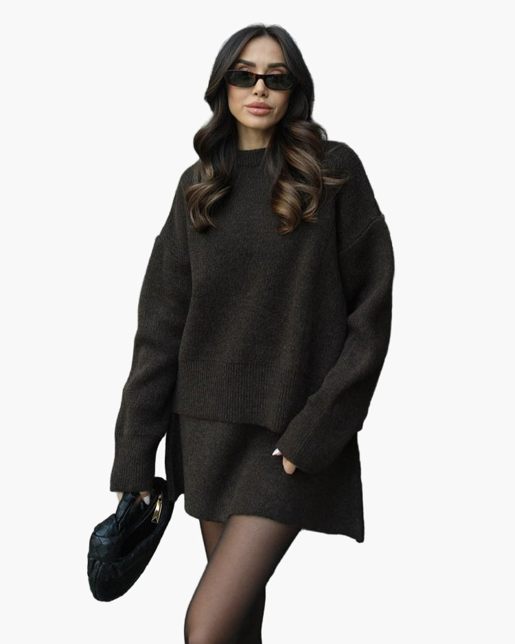 Women's Knit Sweater and Skirt Set, Relaxed Fit, Autumn Winter Casual Chic