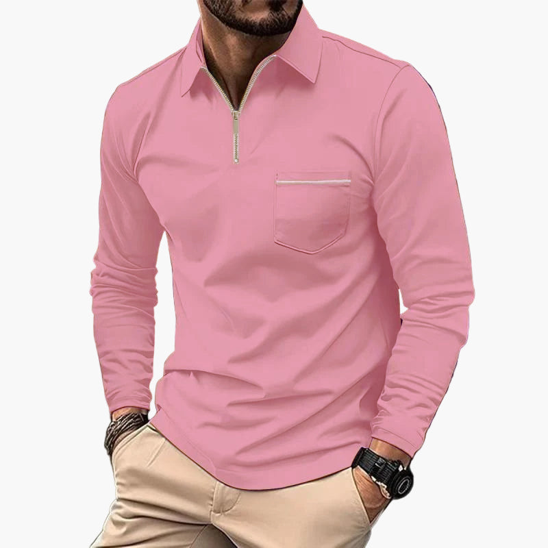 Men's Classic Long Sleeve Polo Shirt with Chest Pocket – Smart Casual Style