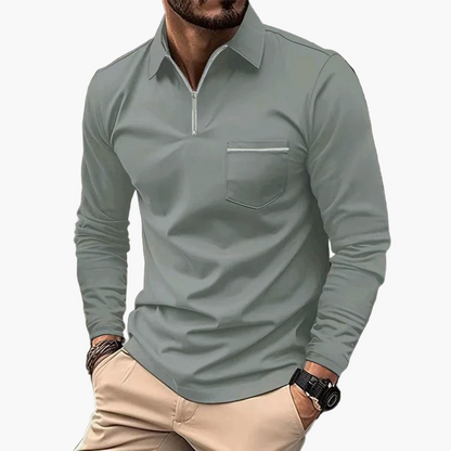 Men's Classic Long Sleeve Polo Shirt with Chest Pocket – Smart Casual Style