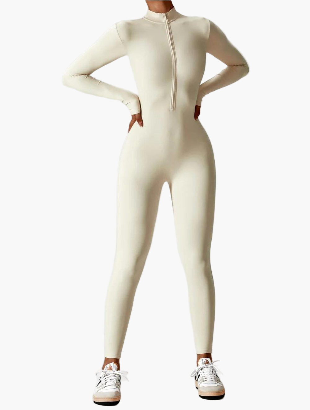 Women's Long Sleeve Athletic Zipper Jumpsuit - Fitted Sportswear Bodysuit