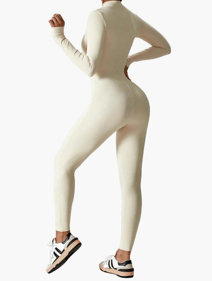 Women's Long Sleeve Athletic Zipper Jumpsuit - Fitted Sportswear Bodysuit