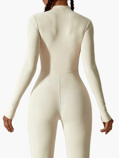 Women's Long Sleeve Athletic Zipper Jumpsuit - Fitted Sportswear Bodysuit