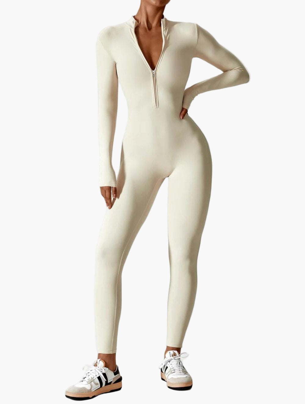 Women's Long Sleeve Athletic Zipper Jumpsuit - Fitted Sportswear Bodysuit