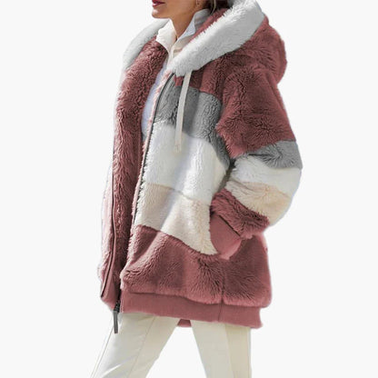 Women's Winter Hooded Plush Jacket with Zipper – Cozy Casual Outerwear for Cold Weather