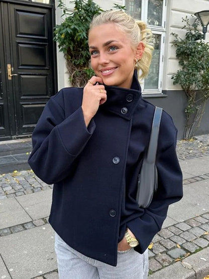 Women's Double-Breasted Short Coat Modern Elegant Style