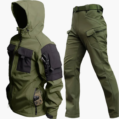 Men's Outdoor Tactical Softshell Jacket and Pants Set for Hiking and Adventure