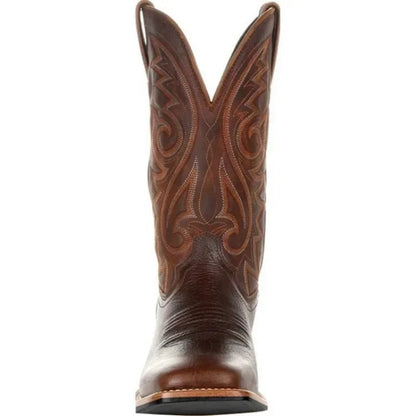 Men's Western Cowboy Leather Boots with Totem Pattern and Slip-On Design