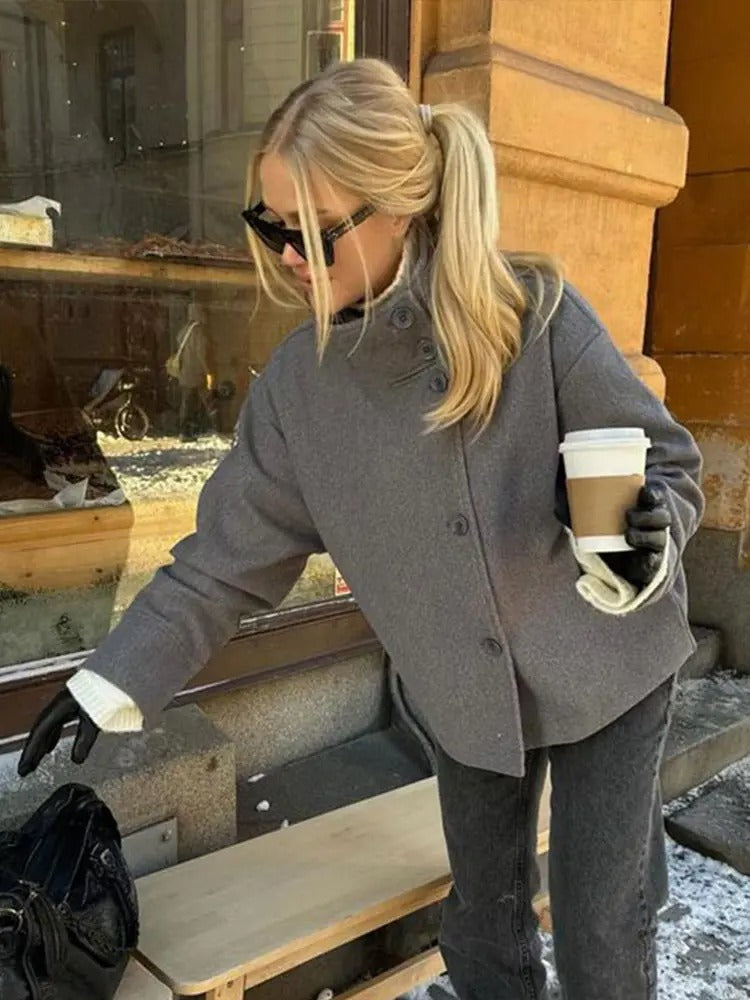 Women's Double-Breasted Short Coat Modern Elegant Style