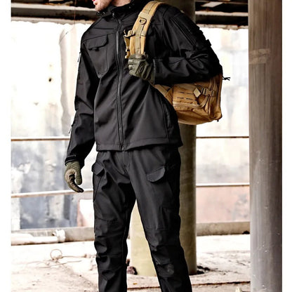 Men's Outdoor Tactical Softshell Jacket and Pants Set for Hiking and Adventure