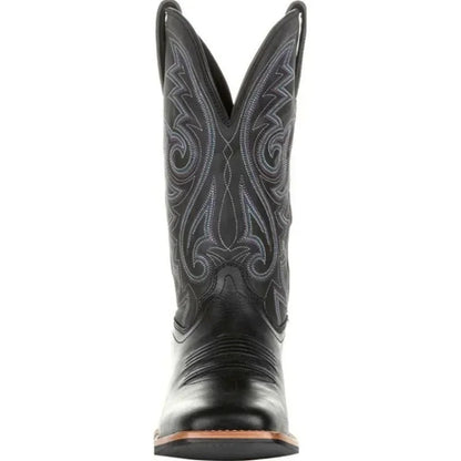 Men's Western Cowboy Leather Boots with Totem Pattern and Slip-On Design