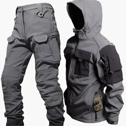 Men's Outdoor Tactical Softshell Jacket and Pants Set for Hiking and Adventure