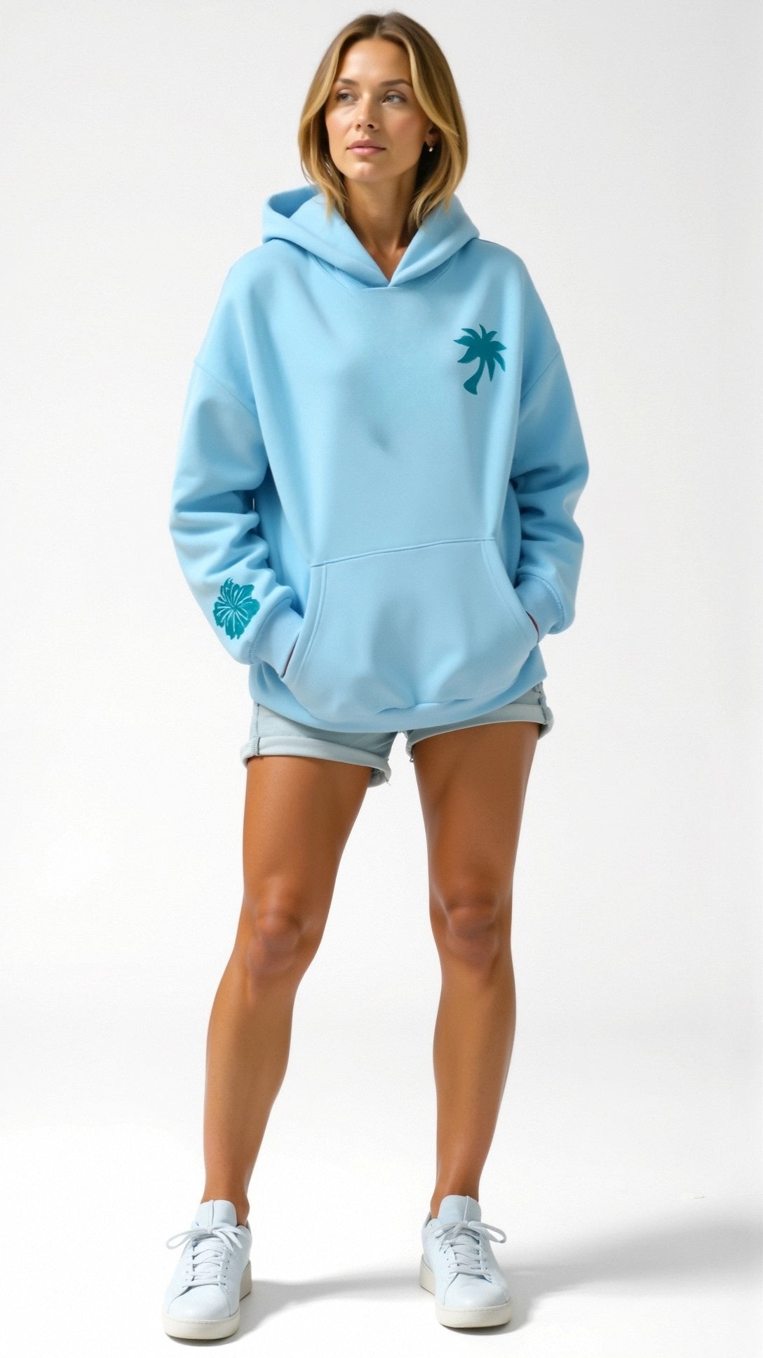 Women's Tropical Embroidered Oversized Hoodie – Casual Relaxed Fit Pullover
