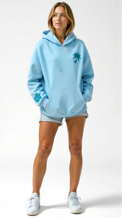 Women's Tropical Embroidered Oversized Hoodie – Casual Relaxed Fit Pullover