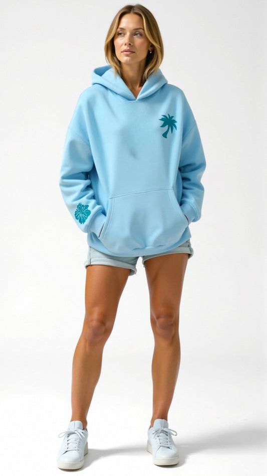 Women's Tropical Embroidered Oversized Hoodie – Casual Relaxed Fit Pullover