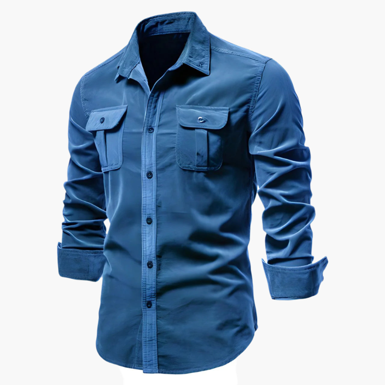 Men's Casual Button-Up Long Sleeve Shirt with Chest Pockets - Modern Versatile Style
