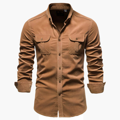 Men's Casual Button-Up Long Sleeve Shirt with Chest Pockets - Modern Versatile Style