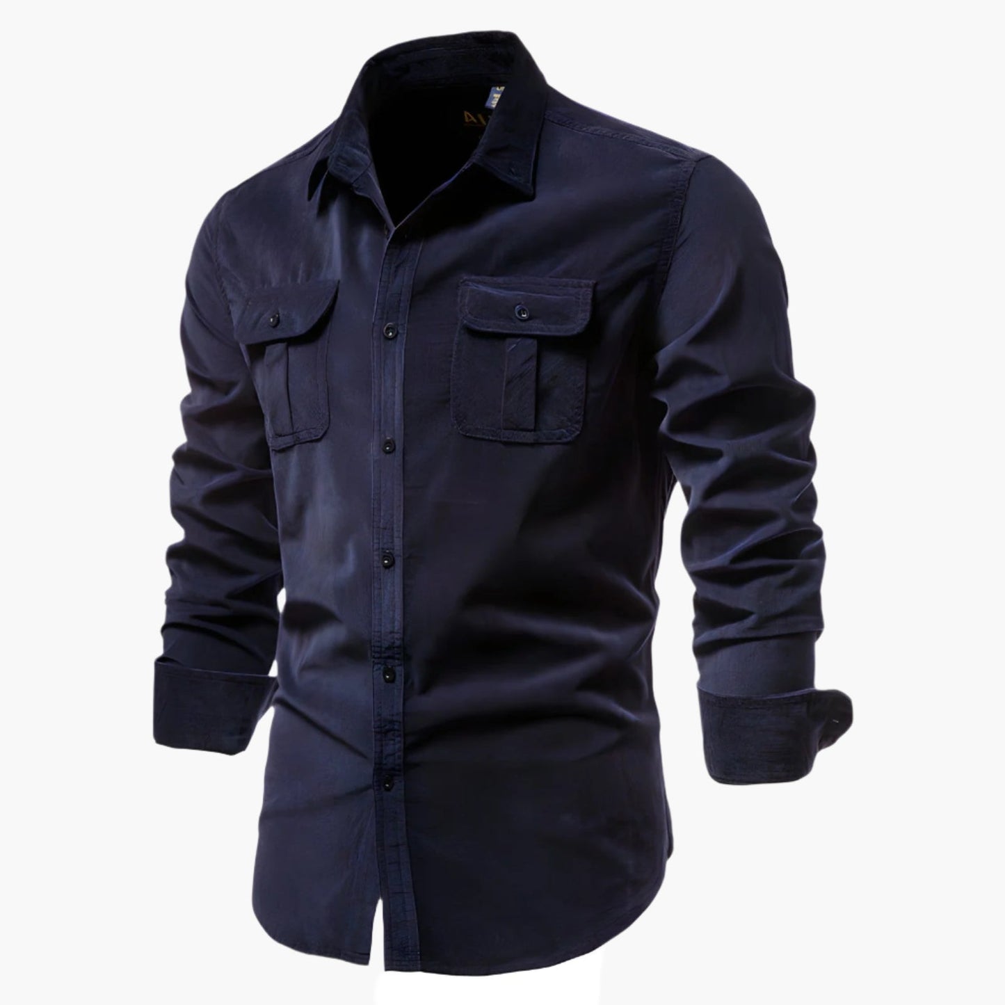 Men's Casual Button-Up Long Sleeve Shirt with Chest Pockets - Modern Versatile Style