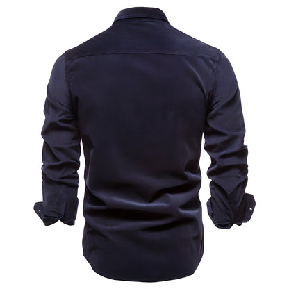Men's Casual Button-Up Long Sleeve Shirt with Chest Pockets - Modern Versatile Style