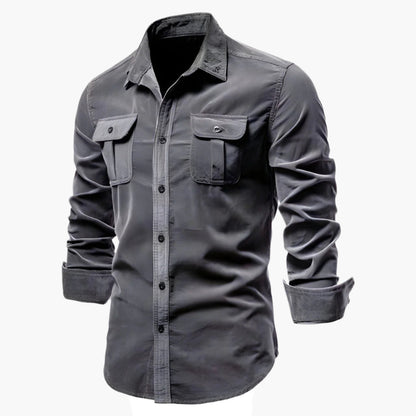 Men's Casual Button-Up Long Sleeve Shirt with Chest Pockets - Modern Versatile Style