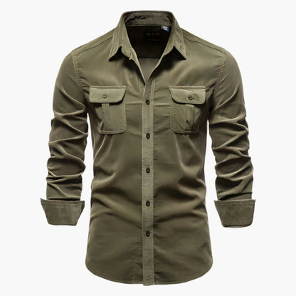 Men's Casual Button-Up Long Sleeve Shirt with Chest Pockets - Modern Versatile Style