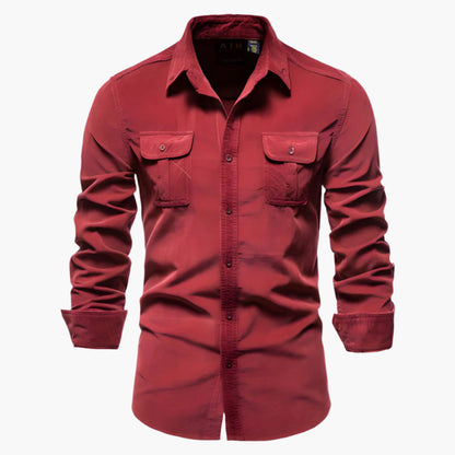 Men's Casual Button-Up Long Sleeve Shirt with Chest Pockets - Modern Versatile Style