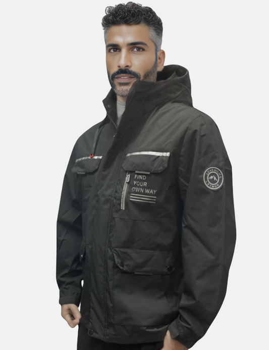 Men's Winter Outdoor Parka Jacket – Waterproof, Detachable Hood, Functional Pockets, Stylish Cold Weather Wear