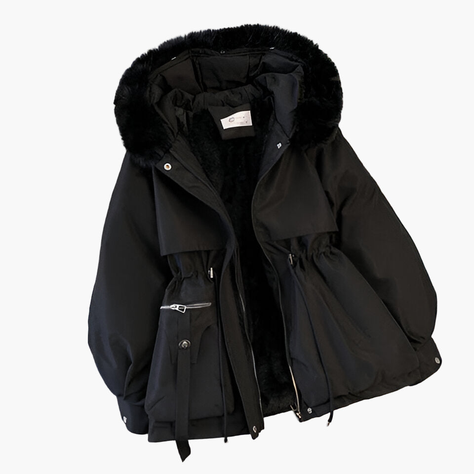 Women's Elegant Winter Parka Coat with Fleece Lining and Hood