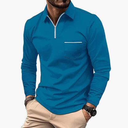 Men's Classic Long Sleeve Polo Shirt with Chest Pocket – Smart Casual Style