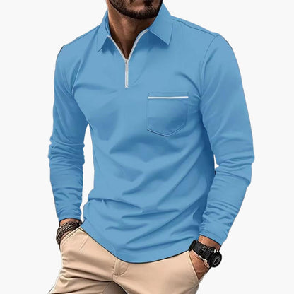 Men's Classic Long Sleeve Polo Shirt with Chest Pocket – Smart Casual Style