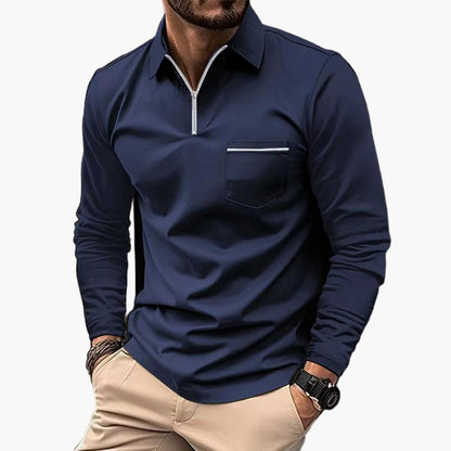 Men's Classic Long Sleeve Polo Shirt with Chest Pocket – Smart Casual Style