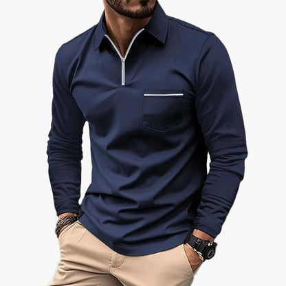 Men's Classic Long Sleeve Polo Shirt with Chest Pocket – Smart Casual Style