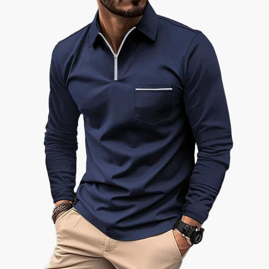 Men's Classic Long Sleeve Polo Shirt with Chest Pocket – Smart Casual Style