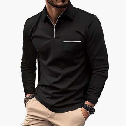 Men's Classic Long Sleeve Polo Shirt with Chest Pocket – Smart Casual Style