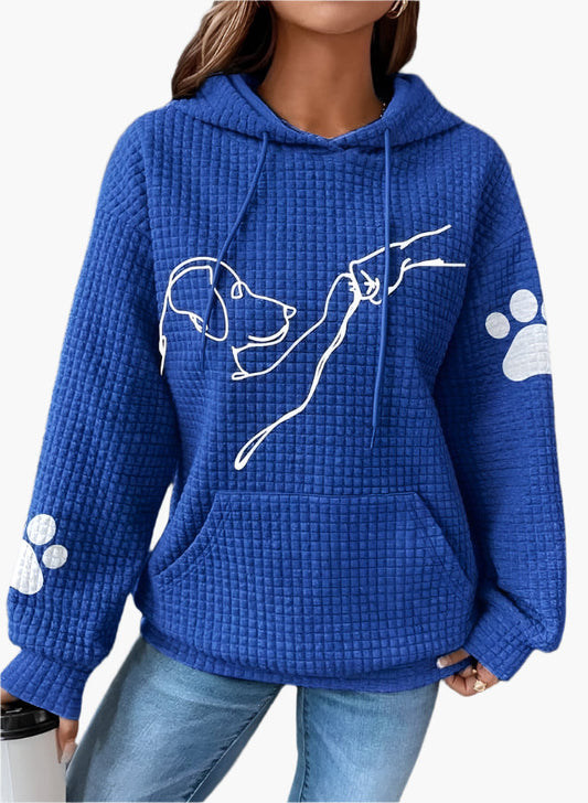Women's Dog Lover Graphic Hoodie – Cozy Waffle Knit Pullover for Pet Enthusiasts