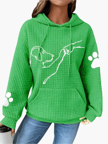 Women's Dog Lover Graphic Hoodie – Cozy Waffle Knit Pullover for Pet Enthusiasts