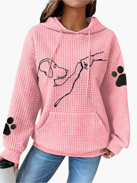 Women's Dog Lover Graphic Hoodie – Cozy Waffle Knit Pullover for Pet Enthusiasts