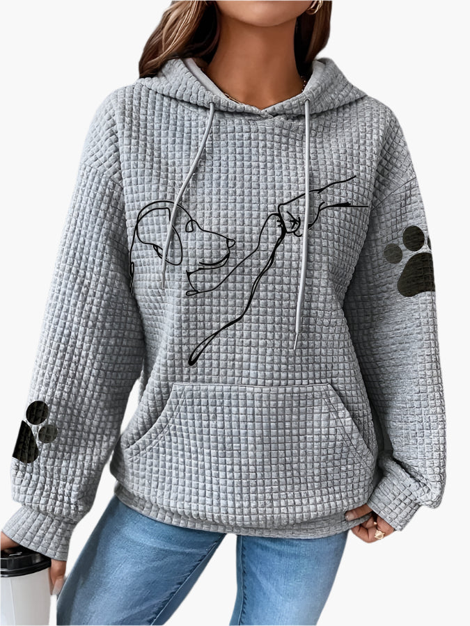 Women's Dog Lover Graphic Hoodie – Cozy Waffle Knit Pullover for Pet Enthusiasts