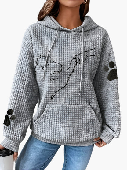 Women's Dog Lover Graphic Hoodie – Cozy Waffle Knit Pullover for Pet Enthusiasts
