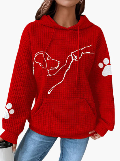 Women's Dog Lover Graphic Hoodie – Cozy Waffle Knit Pullover for Pet Enthusiasts
