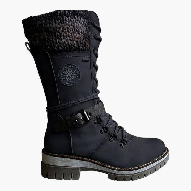 Women's Mid-Calf Knitted Casual Boots with Buckle - Stylish Outdoor Comfort Footwear