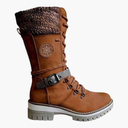Women's Mid-Calf Knitted Casual Boots with Buckle - Stylish Outdoor Comfort Footwear