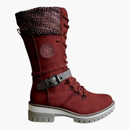 Women's Mid-Calf Knitted Casual Boots with Buckle - Stylish Outdoor Comfort Footwear