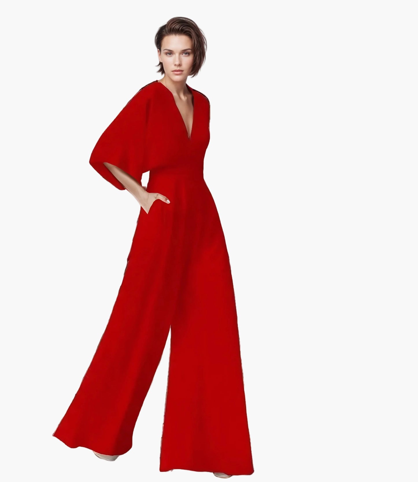 Women's Elegant Wide-Leg Jumpsuit with Butterfly Sleeves for Special Occasions