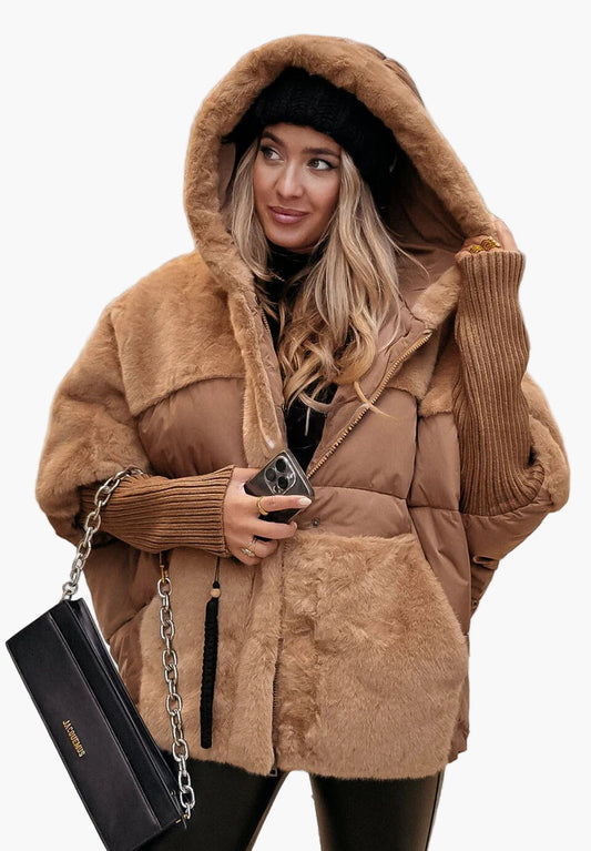 Women's Winter Faux Fur Hooded Puffer Jacket – Cozy Outdoor Fashion for Cold Weather