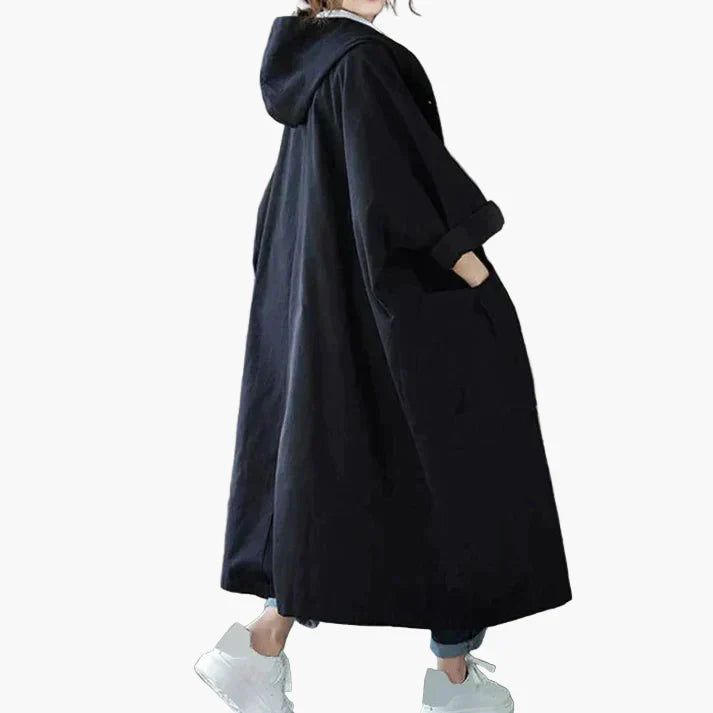 Women's Oversized Windproof Trench Coat with Hood and Large Pockets – Casual Elegant Outerwear