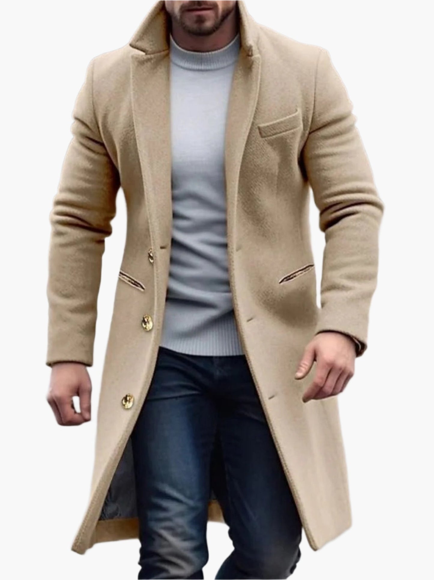 Men's Classic Long Overcoat for Winter – Elegant Formal Outerwear