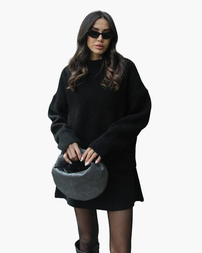 Women's Knit Sweater and Skirt Set, Relaxed Fit, Autumn Winter Casual Chic