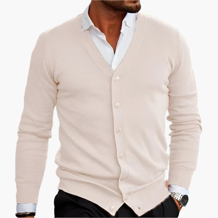 Men's Elegant V-Neck Button Cardigan – Classic Fit for Business and Casual Wear