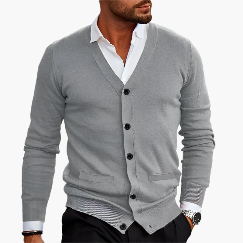 Men's Elegant V-Neck Button Cardigan – Classic Fit for Business and Casual Wear