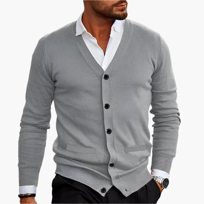 Men's Elegant V-Neck Button Cardigan – Classic Fit for Business and Casual Wear